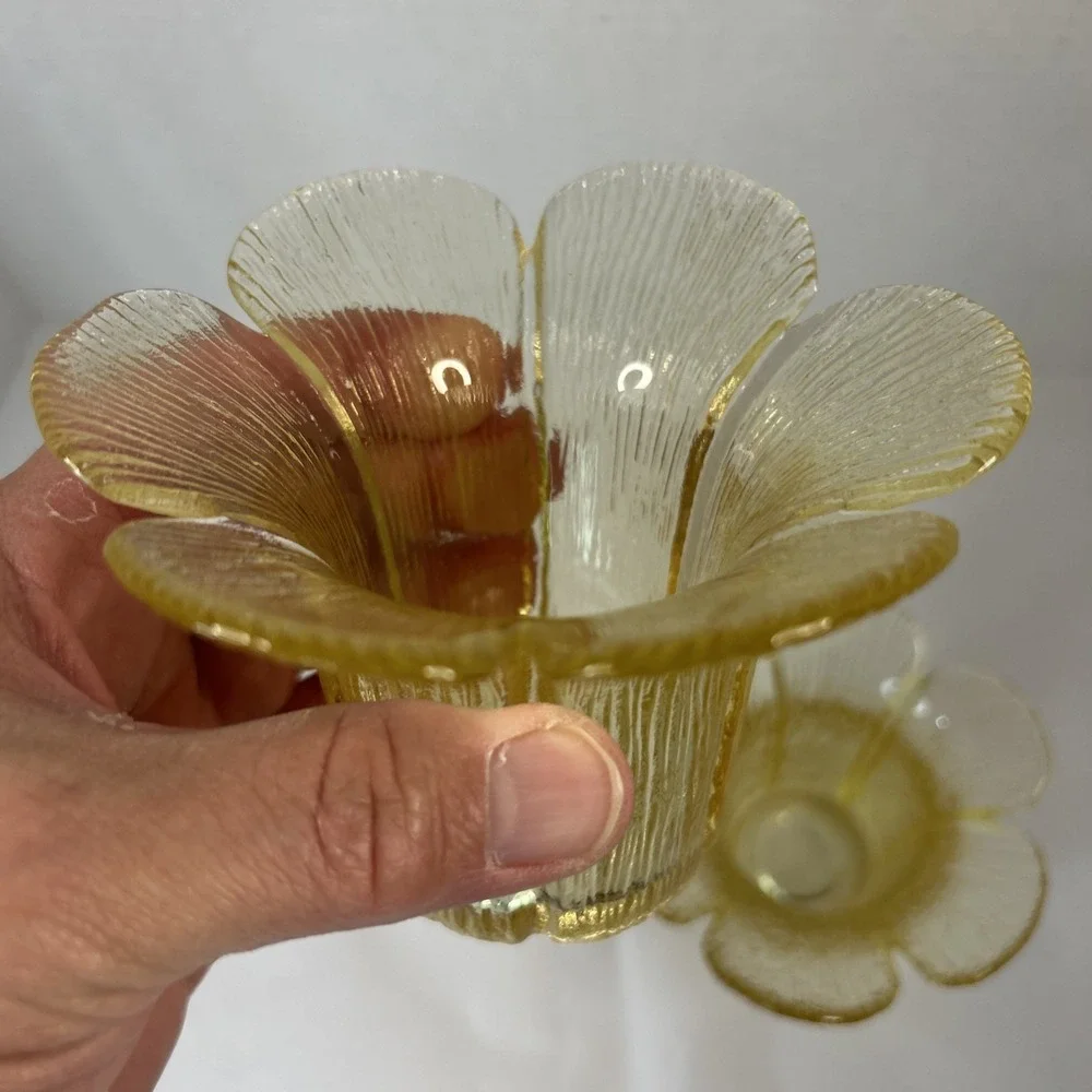 Viking? Glass Yellow Flower Petal‎ Textured Vases 4 Inch (2)